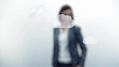 Woman click on virtual interface