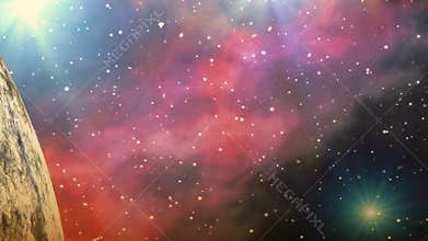 Huge planet and a bright nebula in the background dreamscape