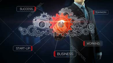 Business man success gear team work concept red