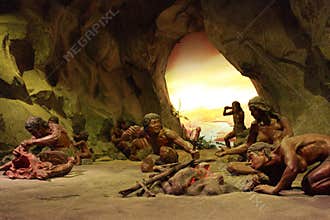 Upper cave man life scene