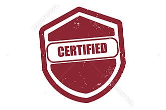 Red Grunge Certified Shield Stamp Icon Isolated on White Background Professional Style