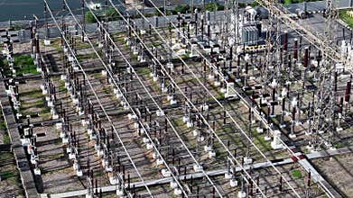 Aerial view of massive power station complex