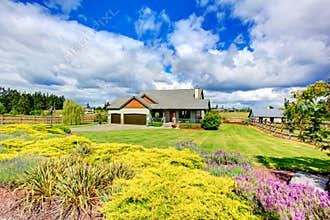 Countryside house exterior with a large chunk of land