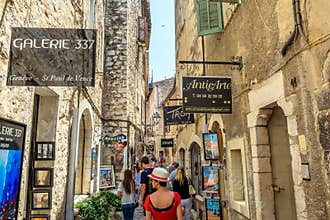 Typical narrow street in Saint Paul de Vence, France