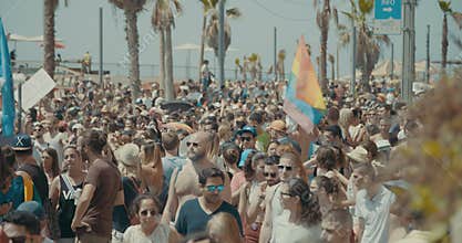 TEL AVIV, Israel, June 9th 2017. People dancing, marching and waving the rianbow flag in the annual pride parade