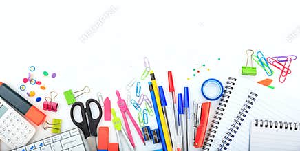 Office - school supplies on white background