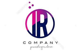 IR I R Circle Letter Logo Design with Purple Dots Bubbles