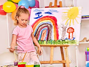 Child painting at easel