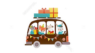 Chanterelle, mouse, sheep and rabbit go to you on birthday (village)