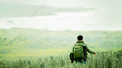 Solo Hiker Walking a Mountain Trail at Dawn – Outdoor Fitness & Mindfulness