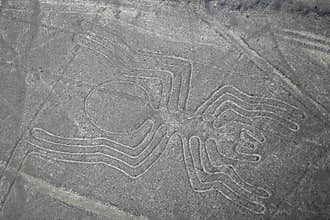 Aerial view of Nazca Lines - Spider geoglyph, Peru.
