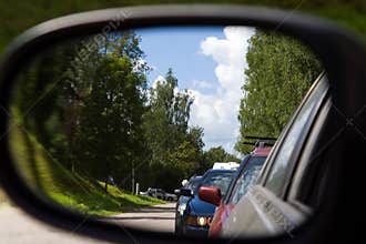 Car mirror traffic jam