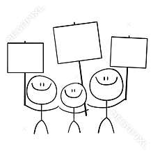 Stick Family Holding Signs
