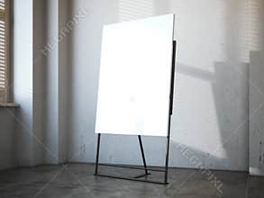 Black easel with white canvas in modern loft. 3d rendering