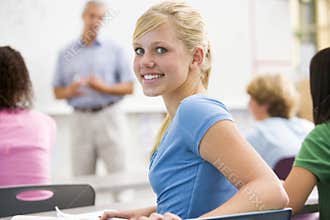 A schoolgirl in a high school class