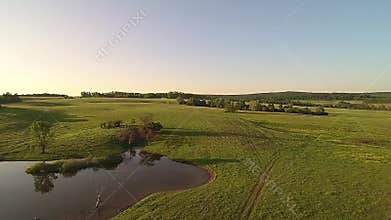 Copter flight at sunset