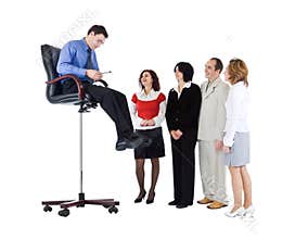 Business guru speaking to people