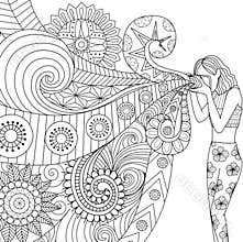 Doodles design of a photographer girl taking photo for coloring book for adult