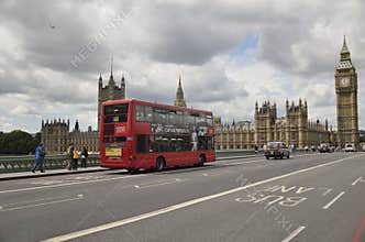 London, the UK. Red bus and Big Ben