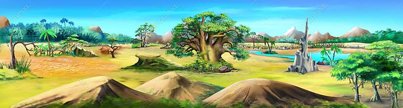 African Landscape in a Summer Day. Panorama