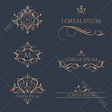 Set of floral monograms and borders.
