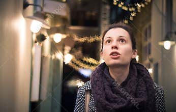 Wow! Woman amazed by Christmas decorations