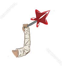 Arm in a cast and red star