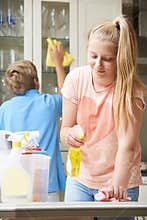 Children Helping To Clean House