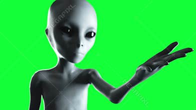 Alien hand reaching out with Earth planet. UFO futuristic concept. Green screen animation.