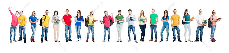 Group of teenage students isolated on white