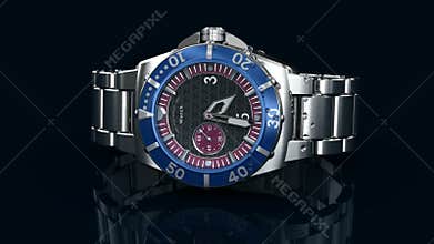 Mechanical wrist watch. 3d animation