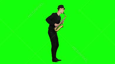 Blues melodies performed by young musician on the saxophone. Studio