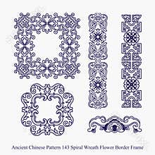 Ancient Chinese Pattern of Spiral Wreath Flower Border Frame