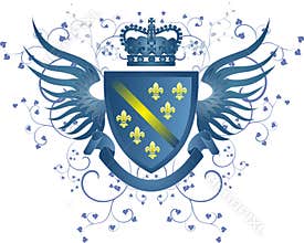 Grunge blue coat of arms with Fleur-de-lis