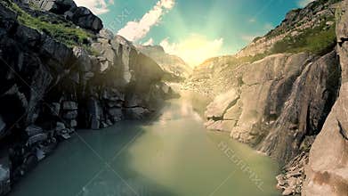 Aerial view of canyon river bank landscape