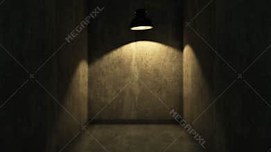 Very dark and dim concrete room.