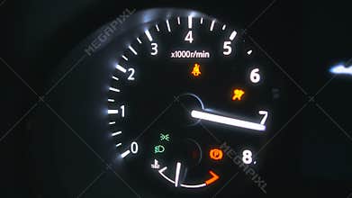 Dashboard of a car with engine sound.