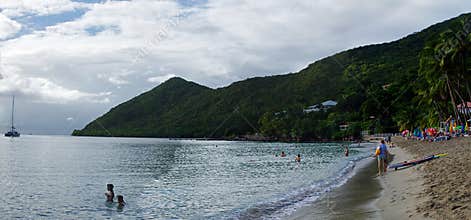 People take a ocean bath on December 31, 2016. Grande Anse d`Arlet, Marti