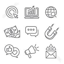 Inbound Marketing Vector Icons with growth, roi, call to action, seo, lead conversion, social media, attract, brand engagement, p