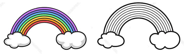 Colorful and black and white rainbow for coloring book