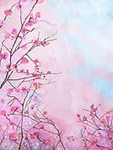 Painting pink Japanese cherry- sakura floral Spring blossom background