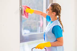 Cleaning lady with cloth