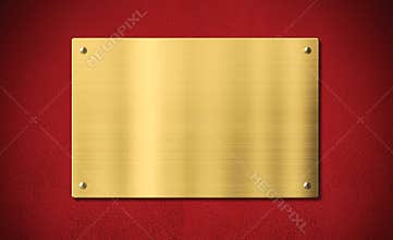 Gold award plaque or plate on red background