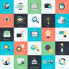 Set of flat design style icons for finance, banking