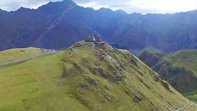 Aerial view of Gergeti Trinity Church