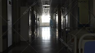 Dark long corridor in the hospital