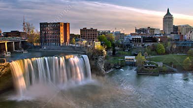 High Falls of Downtown Rochester New York at Sunset