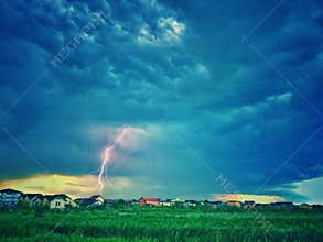Lightning strike tempestuous sky