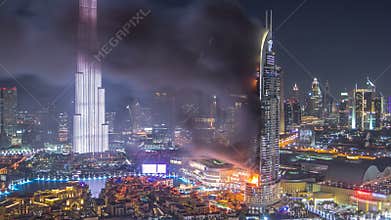 Huge Fire accident occured from the The Address Hotel before New Year 2016 celebration timelapse