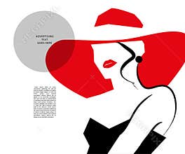 Vector hand drawn artistic flat young stylish girl in hat portrait.